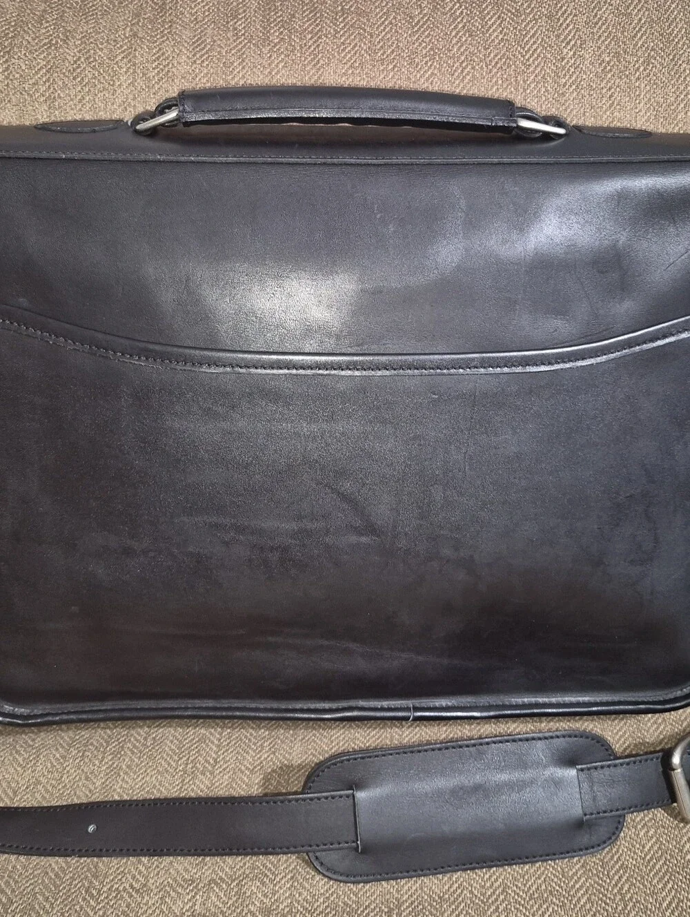 🔥Franklin Covey Black Premium Full-Grain Leather Laptop Briefcase Messenger Bag